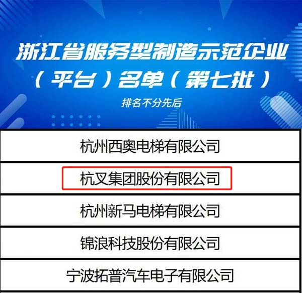 喜訊！杭叉集團榮列浙江省服務(wù)型制造示范企業(yè)名單